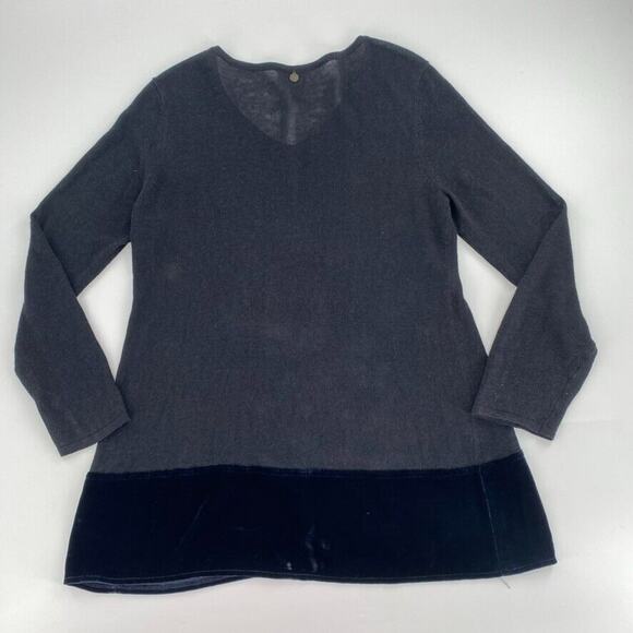 Soft Surroundings V-Neck Tunic Sweater Sz PM Black Blue Linen Silk Velvet Hem - Picture 2 of 6